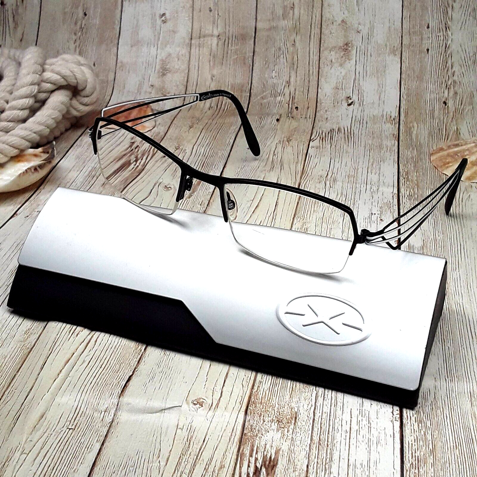 Exalto Black White Metal Eyeglass Half Rim FRAMES Case EN 0210 51-19-130... - $66.81