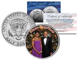 Obama Christmas Colorized Jfk Kennedy Half Dollar U.S. Coin Michelle &amp; Barack - £6.84 GBP