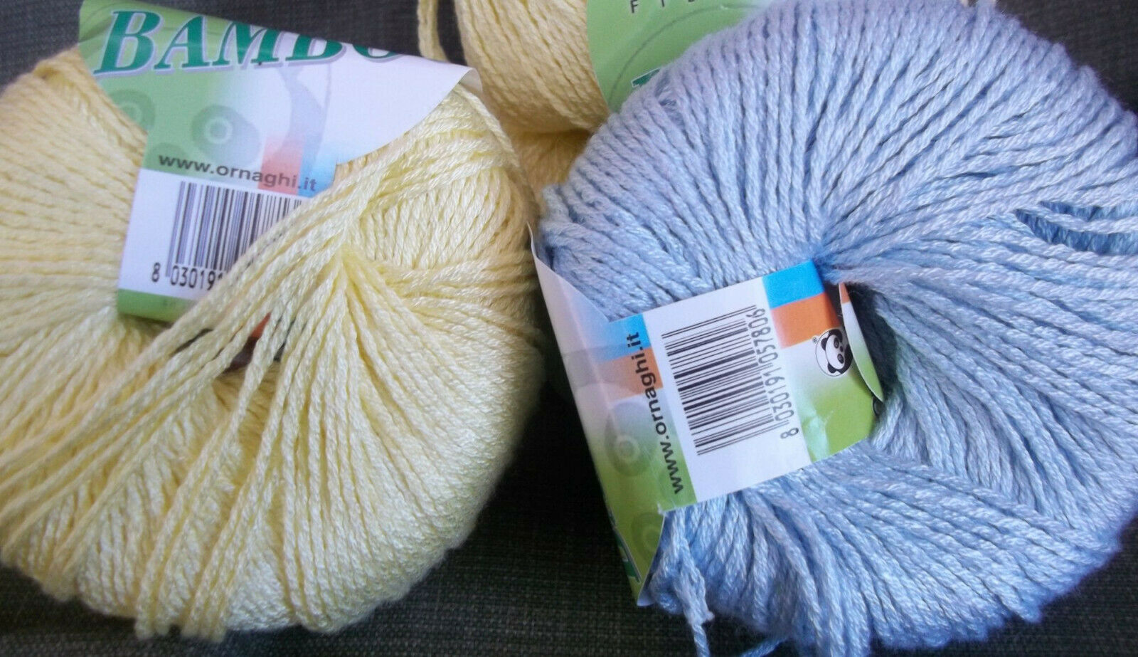 Ornaghi Filati BAMBOO Discontinued Custard Yellow Pale Blue 50g Total 6 Skeins Item image 2