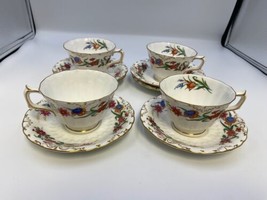Set of 4 Royal Crown Derby Bone China CHATSWORTH Cups &amp; Saucers ++ - $109.99