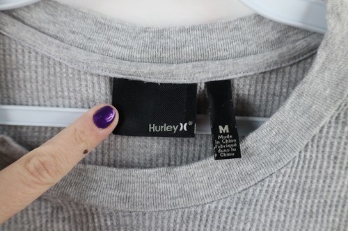 Vtg Hurley Mens M Distressed Spell Out Thermal Waffle Knit Long Sleeve T-Shirt Item image 6