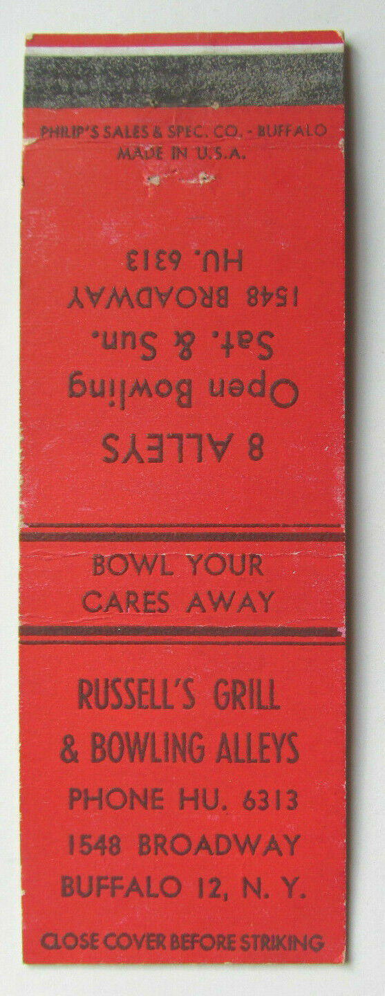 Primary image for Russell's Grill & Bowling Alleys - Buffalo, NY 20 Strike Sports Matchbook Cover 