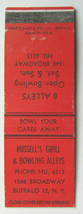 Russell&#39;s Grill &amp; Bowling Alleys - Buffalo, NY 20 Strike Sports Matchbook Cover  - £1.58 GBP