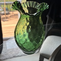 Vintage Toscany Italian Empoli Optic Ruffled Glass Vase 8-5/8&quot; - £65.01 GBP