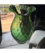 Vintage Toscany Italian Empoli Optic Ruffled Glass Vase 8-5/8&quot; - £63.89 GBP