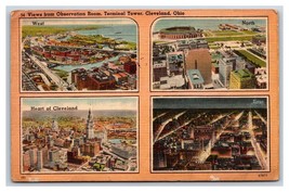 Multi Views From Observation Room Terminal Tower Cleveland OH Linen Postcard R16 - £2.25 GBP