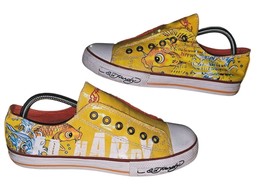 Ed Hardy Low Top Women&#39;s Yellow Koi Goldfish Laceless Sneaker Shoes Size 8 - $27.44