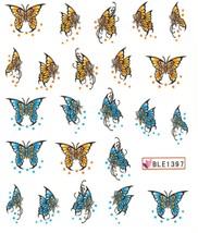 Nail Art Water Transfer Sticker Decal Stickers Pretty Butterfly Blue BLE1397 - £2.31 GBP