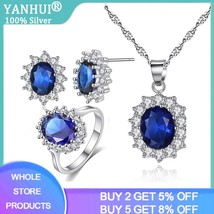 Luxury 2.0CT Lab Sapphire Tibetan Silver Jewelry Sets for Women Blue Zircon Ring - £37.36 GBP