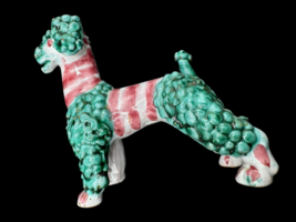 Poodle Ceramic Figurine Italy 4.5&quot; Porcelain Dog Statue Abstract Green Pink - $42.00