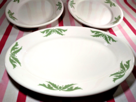 Mid Century 3pc Homer Laughlin Restaurant Ware Green Airbrush Oval Platters - $24.74