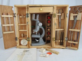 Vintage Microscope KAYBEE 750X swivel ocular 1950&#39;s CASE &amp; MANY ACCESSOR... - £108.18 GBP