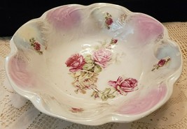 VINTAGE T.L. BAVARIA CHINA BOWL WITH ROSE PATTERN 10 1/4" WIDE - £18.19 GBP