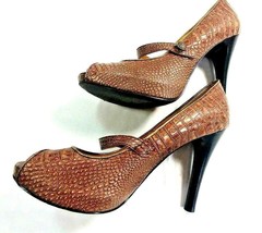 Hale Bob Womens Brown Leather Animal Print Peep Toe Mary Jane Heels size 9M - £39.95 GBP