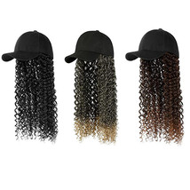 Women Deep Curly Baseball Cap Wig Ombre Brown Synthetic Hair 16 Inches - $29.99