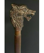 Victorian Antique Wolf Head Handle Wooden Walking Stick Cane Vintage Men... - $36.99
