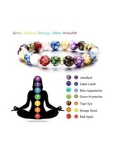 7 Chakra Reiki Healing Bracelet Yoga Balance Energy Beads Volcanic Stone Jewelry - $9.75