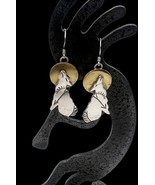 B Yazzie Navajo Sterling Silver Brass Howling Coyote Two Tone Dangle Ear... - $44.99