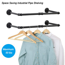 Set Of 2 Wall Mounted Clothes Rack Pipe Coat Hanger Hanging Rod Garment ... - £35.16 GBP