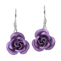 Simply Beautiful Blooming Purple Rose Dangle Earrings - £10.27 GBP