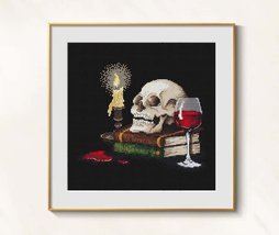 Skull and Wine Cross Stitch Gothic pattern pdf - Skeleton cross stitch skull  - £8.70 GBP