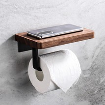 Walnut wood toilet paper towel holder with shelf, Wall mounted rustic modern bat - £62.34 GBP