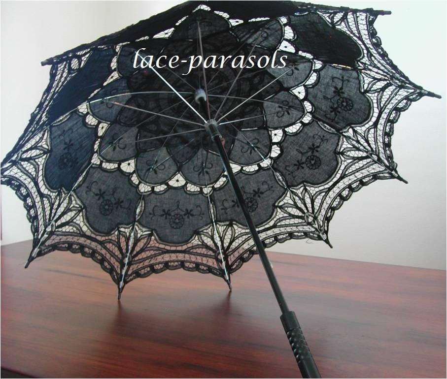 Black Embroidered Battenburg Lace Parasol - $39.99
