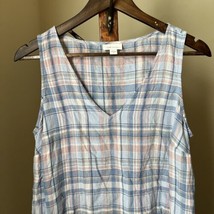 J. Jill Love Linen Women’s Maxi Dress Medium 100% Linen Plaid Pockets - $39.59