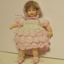 Toddler Girl Dressed Heidi Ott  HOXB508 Pink White Crochet Dollhouse Miniature - £52.93 GBP