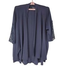 Livi Womens Open Front Coat Blue Stretch Waterfall Lace High Low Plus 26... - $29.99