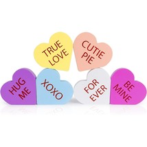 Wooden Valentines Day Decor, 6 Pcs Double Printed Freestanding Wood Heart Signs  - £27.17 GBP