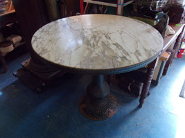 Stunning INTERIOR/EXTERIOR Architectural Round Marble Top Wrought Iron Table 36&quot; - £77.79 GBP