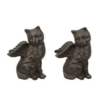 Set of 2 Brown Cast Iron Angel Cat Decorative Bookends Book Shelf Home Decor Art - $34.74