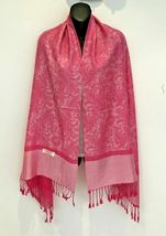 Paisley Pink with Hot Pink Pashmina Scarf Shawl Paisley Silk Cashmere - £16.02 GBP