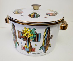Georges Briard Enamelware Dutch Oven Pot Sauce Pan w Lid Corn Pattern 8&quot; VTG - £46.82 GBP