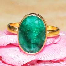 Solid Gold Jewelry Natural Emerald Gemstone Ring 9k 14k 18k 22k Gold Birthstone  - £176.32 GBP+
