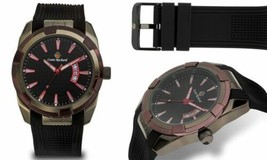 NEW Louis Richard 14040 Mens Halton Date Pink Accent Black/Gunmetal Rubber Watch - £33.19 GBP