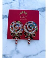 C&amp;C California Holiday Rainbow Bow Pearl Lollipop Earrings - £50.82 GBP