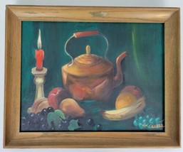 Vtg Framed Oil Painting Winifred Cooper Still Life Candlelight Fruit 17x13 - £398.11 GBP