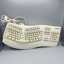Vintage 90s Microsoft Natural Ergonomic Wired PS2 Keyboard 59758 White LR60161 - £31.02 GBP