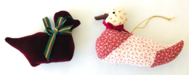 2 Victorian Style Duck Plush Fabric Christmas Tree Ornaments w/ Ribbon Bows - £15.45 GBP