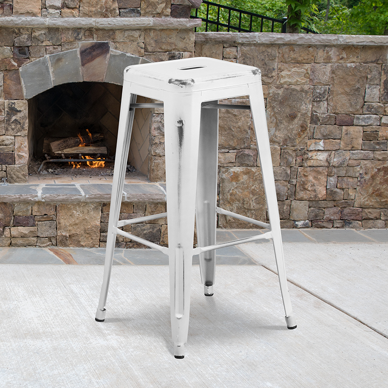 Distressed White Metal Stool ET-BT3503-30-WH-GG