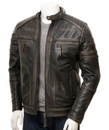Brown Cafe Racer Distressed Biker Motorcycle Real Lambskin Leather Jacke... - £38.91 GBP+