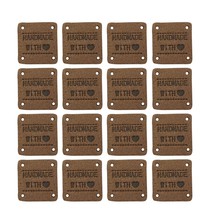 40 Pieces Faux Pu Leather Handmade Tag Label Handmade Tags Button With H... - £11.71 GBP