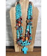 Santo Domingo Sterling Turquoise Multi Stone Multi Strand Heishi Cross N... - $649.99