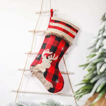 Christmas Decorations Christmas Socks Linen Red Black Plaid Christmas Socks Gift - £3.94 GBP