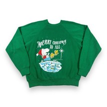 Vtg Jostens Peanuts Santa Snoopy Merry Christmas Sleigh Raglan Sweatshirt Sz M - £27.20 GBP
