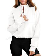 Womens Half Zip Pullover Sweatshirt White Fleece Crop Top with Pocket Si... - $331.61 MXN Womens Half Zip Pullover Sweatshirt White Fleece Crop Top with Pocket Si... - $331.61 MXN
