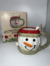 Homespun Snowman Mug With Snowflake Spoon Cracker Barrel Mug Grn Scarf Red Hat - £9.43 GBP