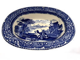 Flow Blue Oval Serving Dish Chatiot Pattern Cauldon Pottery England - £35.25 GBP